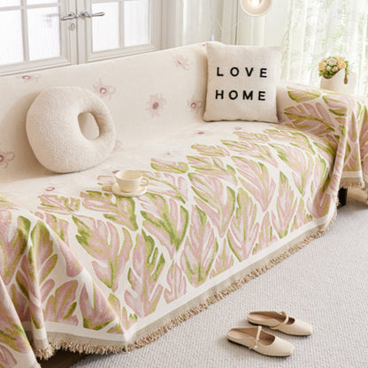 Vivid Chenille Sofa Cover - Leaf Pattern, Soft & Durable, Pet-Friendly