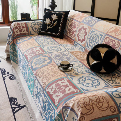 Vivid Mosaic Sofa Cover - Premium Chenille, Mediterranean Tile Throw