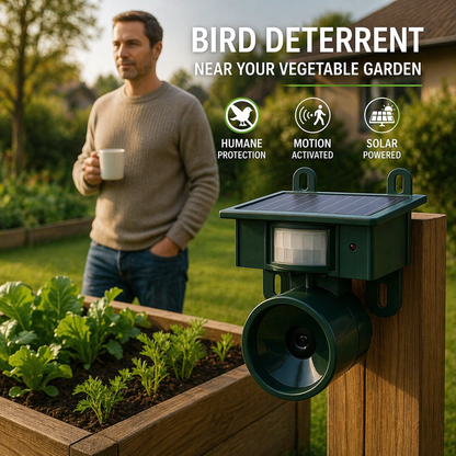 Solar-Powered Bird Deterrent with Motion Sensor and Predator Calls for Yard, Patio, and Roof Protection