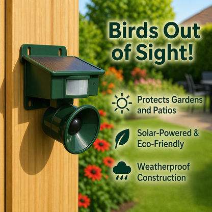 Solar-Powered Bird Deterrent with Motion Sensor and Predator Calls for Yard, Patio, and Roof Protection