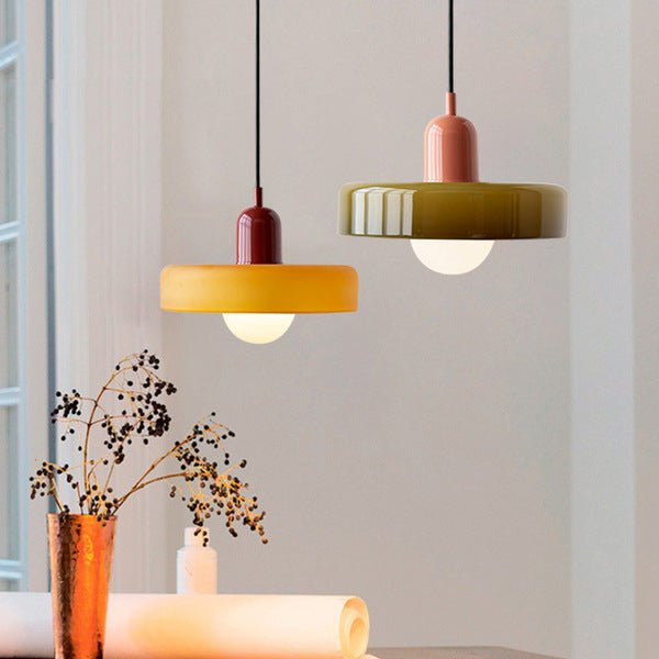 Art Glass Dome Pendant Light Fixture with Adjustable Cord for Kitchen Island Dining Room Bedroom | Modern Round Ceiling Hanging Lamp