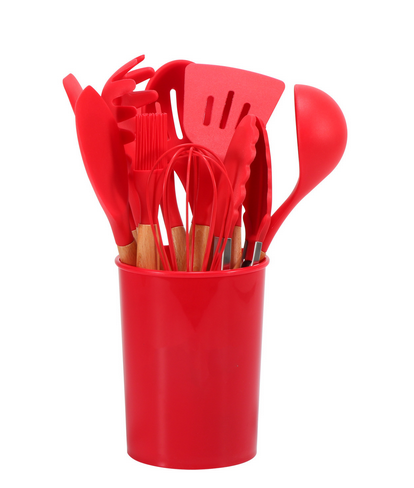 12-Piece Silicone Kitchen Utensil Set with Bamboo Handles and Holder – Heat-Resistant Nonstick Cooking Tools for Home Chefs