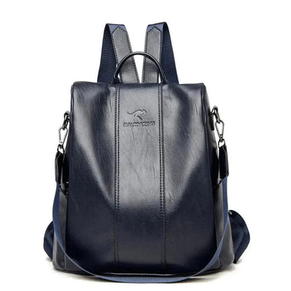 Elegant Leather Backpack with Anti-Theft Design & Unique Kangaroo Engraving | Stylish & Secure for Daily Use