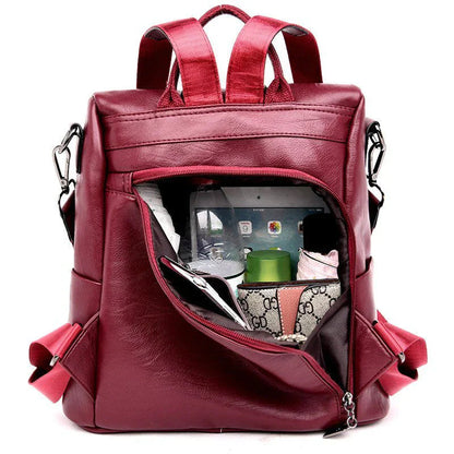 Elegant Leather Backpack with Anti-Theft Design & Unique Kangaroo Engraving | Stylish & Secure for Daily Use
