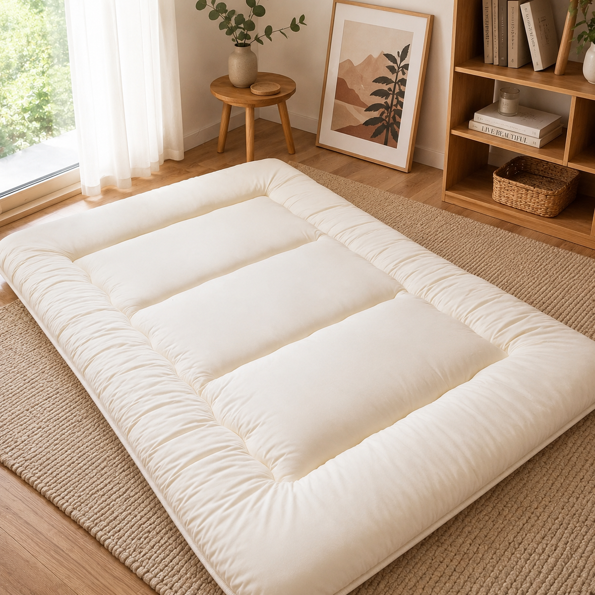 Foldable Floor Mattress 4-Inch Thick Quilted Sleeping Pad Roll-Up Guest Bed Tatami-Style Mat for Bedroom Dorm Meditation Adults Kids