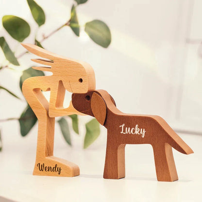 Personalized Wood Pet Owner Figurine with Custom Names – Handcrafted Dog & Cat Lover Shelf Decor for Home