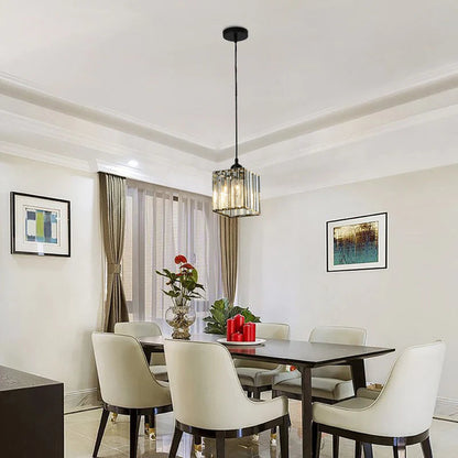 Modern Metal & Glass Pendant Light – Adjustable Cord – Black or Gold Finish for Dining Room & Living Room
