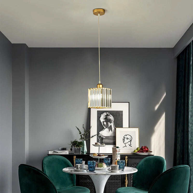 Modern Metal & Glass Pendant Light – Adjustable Cord – Black or Gold Finish for Dining Room & Living Room