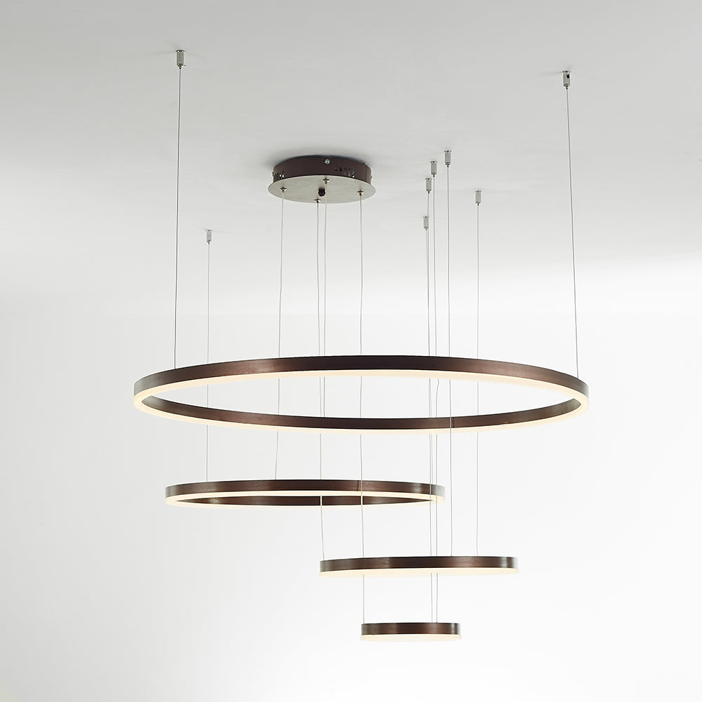 Multi-Ring LED Chandelier Adjustable Height Metal Acrylic Fixture 16-31 Inch Diameter Dimmable Suspended Ceiling Light for Dining Room Kitch