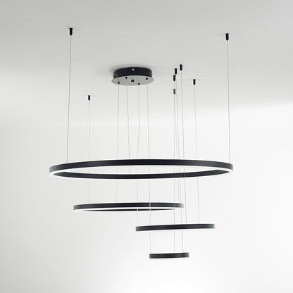 Multi-Ring LED Chandelier Adjustable Height Metal Acrylic Fixture 16-31 Inch Diameter Dimmable Suspended Ceiling Light for Dining Room Kitch