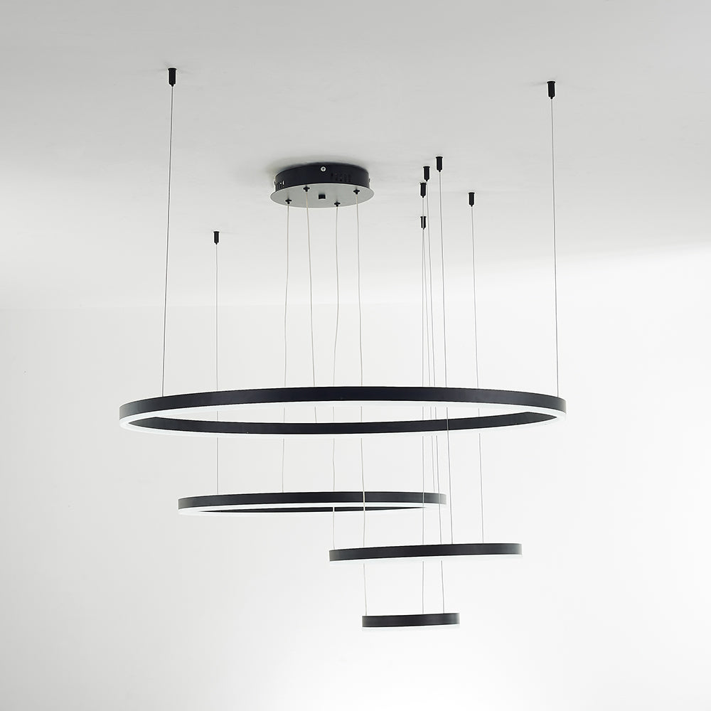 Multi-Ring LED Ceiling Light Fixture Adjustable Height Metal & Acrylic for Dining Room Bedroom Kitchen Modern Hanging Lamp Indoor Lighting D