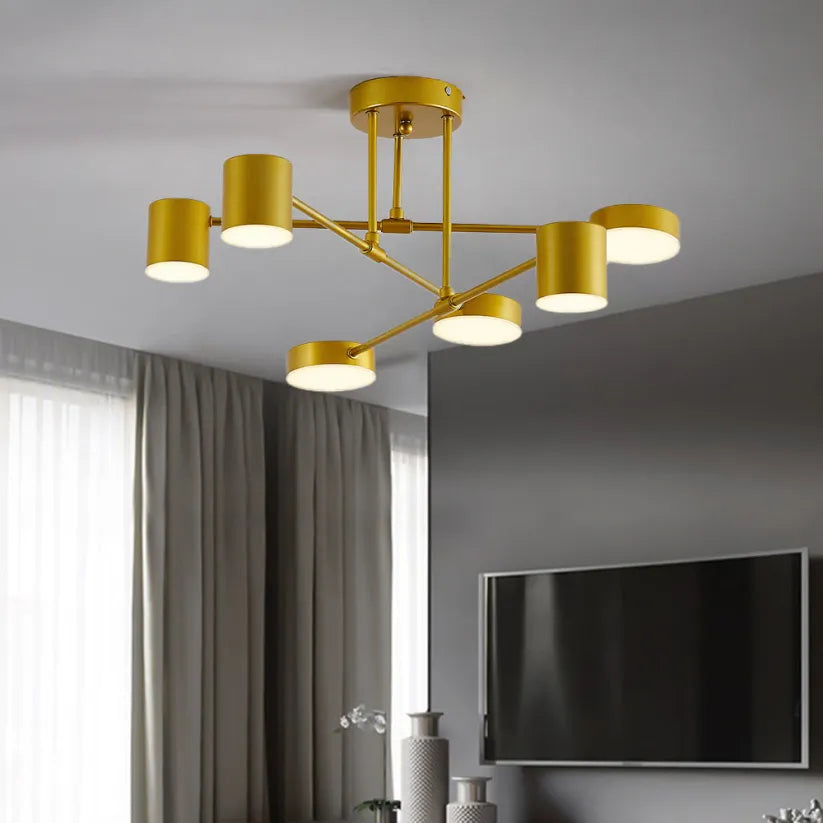 Six-Arm Adjustable Ceiling Light White Metal 22 inch Wide for Kitchen Dining Room Bedroom Modern Flush Mount Fixture Three Color Modes Direc