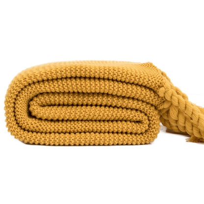 Waffle Knit Throw Blanket with Knotted Tassels – Soft and Warm Acrylic Blanket