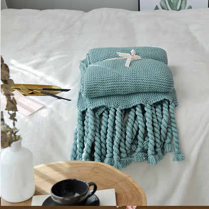 Waffle Knit Throw Blanket with Knotted Tassels – Soft and Warm Acrylic Blanket
