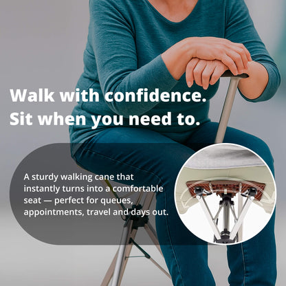 Folding Cane Chair with Seat - Lightweight Portable Walking Stick for Mobility