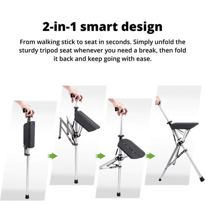 Folding Cane Chair with Seat - Lightweight Portable Walking Stick for Mobility