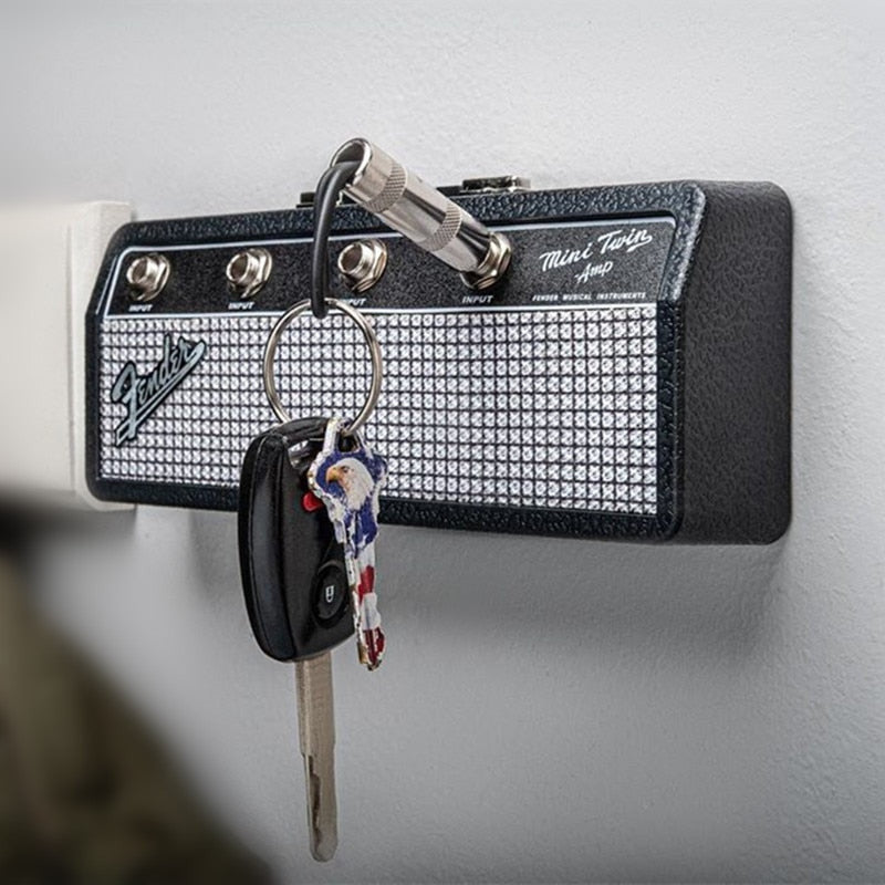 Wall-Mounted Key Holder – Stylish Guitar Amp Design with Real Inputs and 4 Guitar Plug Keychains