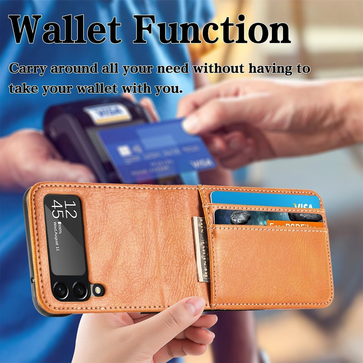 Samsung Galaxy Z Flip Card Holder Case Premium PU Leather Wallet Protection Cover for Flip 3 4 5 6 7 8 with Multiple Card Slots