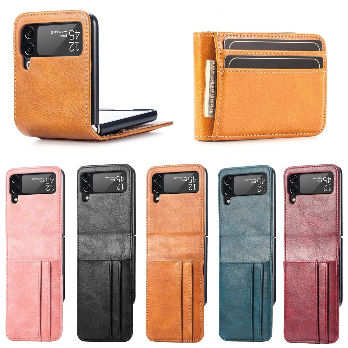 Samsung Galaxy Z Flip Card Holder Case Premium PU Leather Wallet Protection Cover for Flip 3 4 5 6 7 8 with Multiple Card Slots