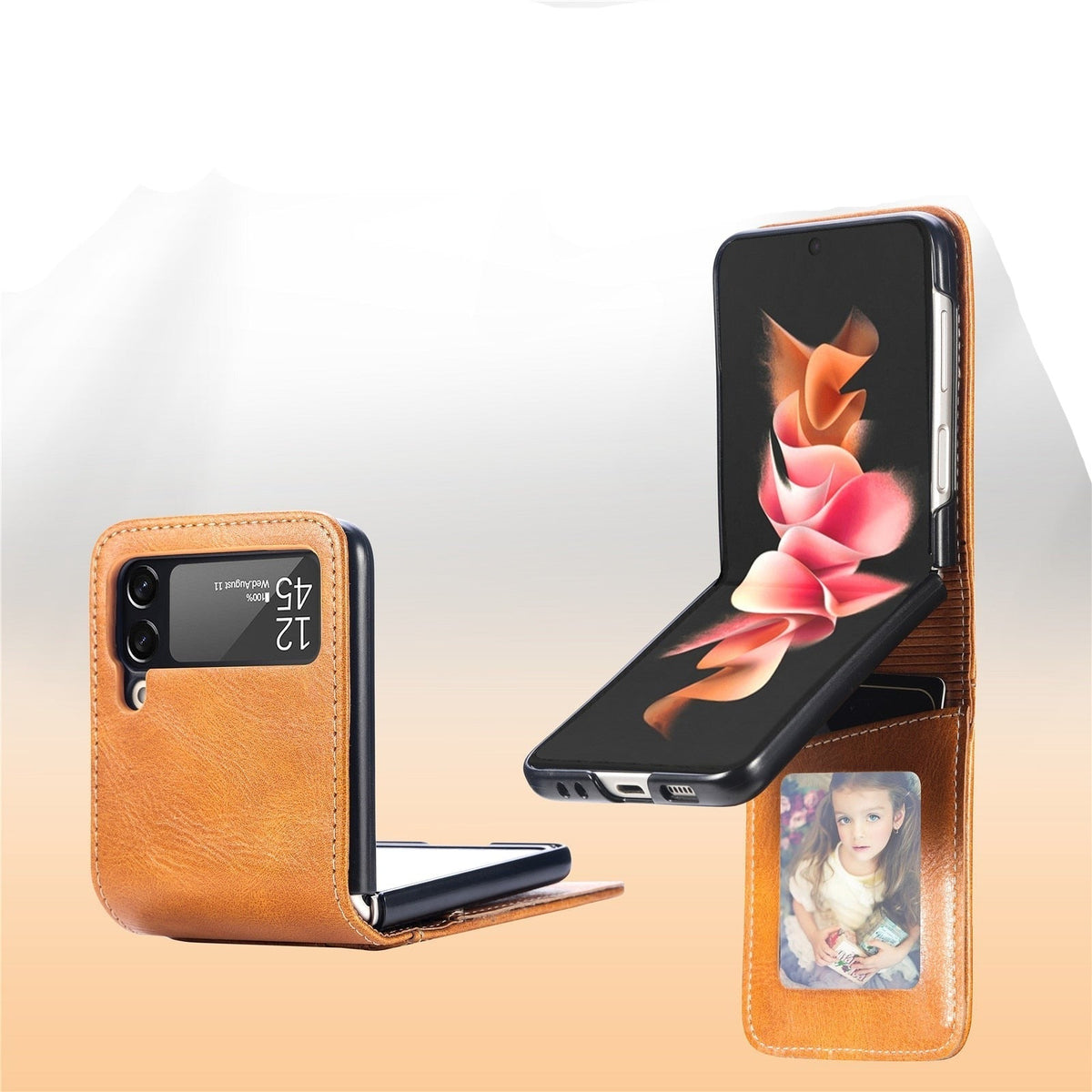 Samsung Galaxy Z Flip Card Holder Case Premium PU Leather Wallet Protection Cover for Flip 3 4 5 6 7 8 with Multiple Card Slots