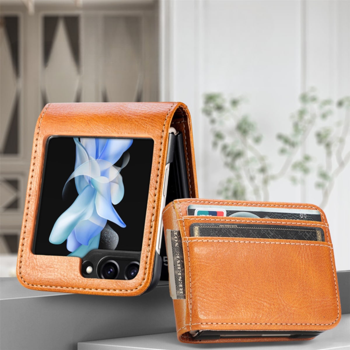 Samsung Galaxy Z Flip Card Holder Case Premium PU Leather Wallet Protection Cover for Flip 3 4 5 6 7 8 with Multiple Card Slots