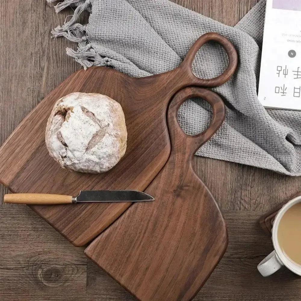 Solid Walnut Cutting Board 2-Piece Set with Loop Handle for Hanging Kitchen Prep and Serving Boards Natural Wood Grain Charcuterie Platter C