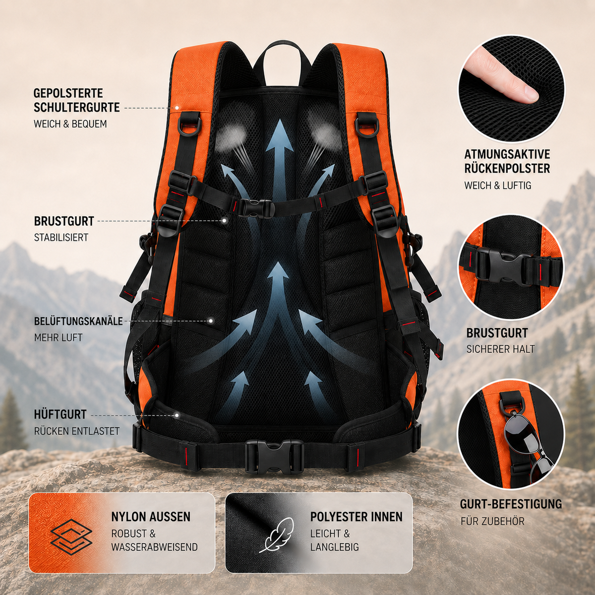 40L Hiking Backpack with USB Charging Port for Multi-Day Treks & Camping Trips – Water-Resistant Outdoor Daypack with Laptop Sleeve
