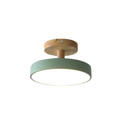 12W LED Flush Mount Light Wood & Green Finish for Bedroom Hallway Small Rooms Modern Scandinavian Style Ceiling Fixture 32-108 sq ft