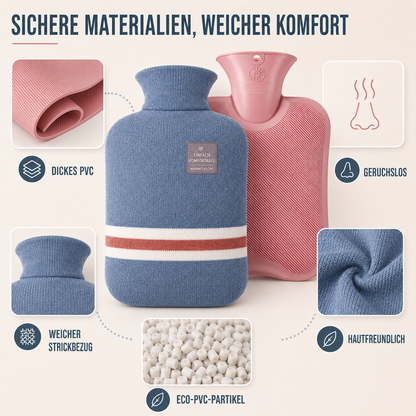 Hot Water Bottle with Knit Cover – 34 fl oz Cozy Heat Therapy for Winter Warmth, Cramps & Muscle Relief