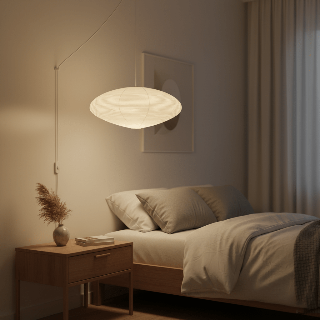 Handcrafted Paper Shade Ceiling Light with Adjustable Cord White Hanging Fixture for Bedroom Living Room Kitchen Dining Modern Indoor Lamp