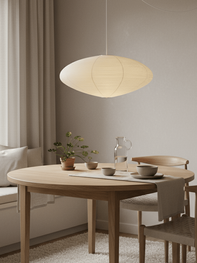 Handcrafted Paper Shade Ceiling Light with Adjustable Cord White Hanging Fixture for Bedroom Living Room Kitchen Dining Modern Indoor Lamp