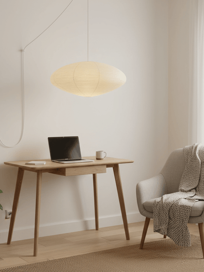 Handcrafted Paper Shade Ceiling Light with Adjustable Cord White Hanging Fixture for Bedroom Living Room Kitchen Dining Modern Indoor Lamp