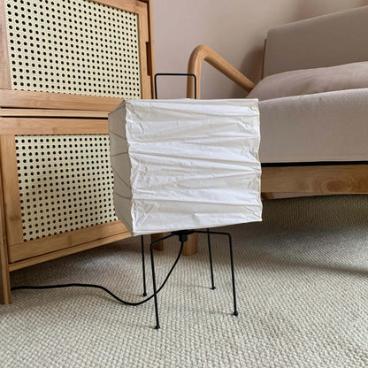 Geometric Paper Cube Lamp with Wire Stand for Bedroom Desk Nightstand Living Room Office Handcrafted Ambient Lighting Minimalist Accent 9×15