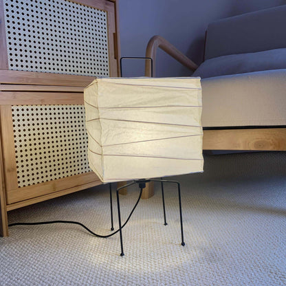 Geometric Paper Cube Lamp with Wire Stand for Bedroom Desk Nightstand Living Room Office Handcrafted Ambient Lighting Minimalist Accent 9×15