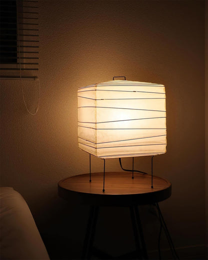Geometric Paper Cube Lamp with Wire Stand for Bedroom Desk Nightstand Living Room Office Handcrafted Ambient Lighting Minimalist Accent 9×15