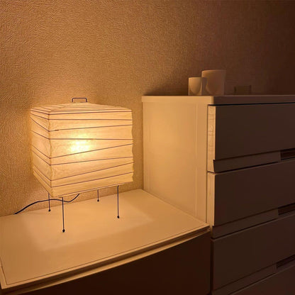 Geometric Paper Cube Lamp with Wire Stand for Bedroom Desk Nightstand Living Room Office Handcrafted Ambient Lighting Minimalist Accent 9×15