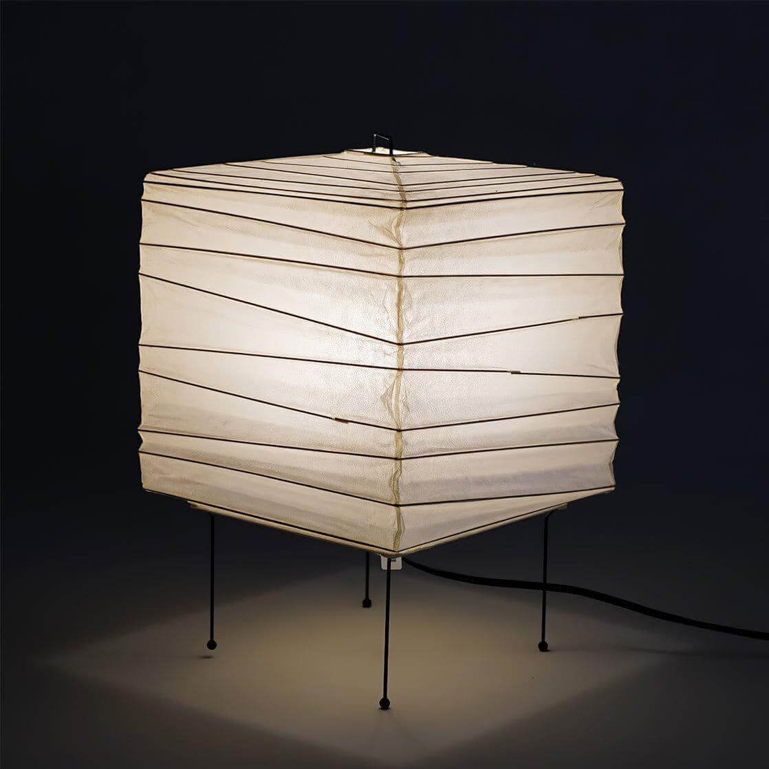 Geometric Paper Cube Lamp with Wire Stand for Bedroom Desk Nightstand Living Room Office Handcrafted Ambient Lighting Minimalist Accent 9×15