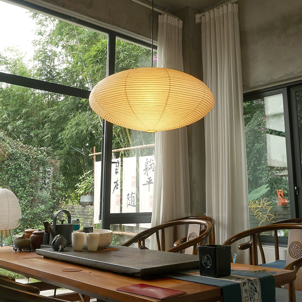 Handmade Rice Paper Sphere Pendant Lamp for Dining Room & Bedroom | Sculptural Ceiling Fixture with Adjustable Cord | E26 Edison Bulb Compat