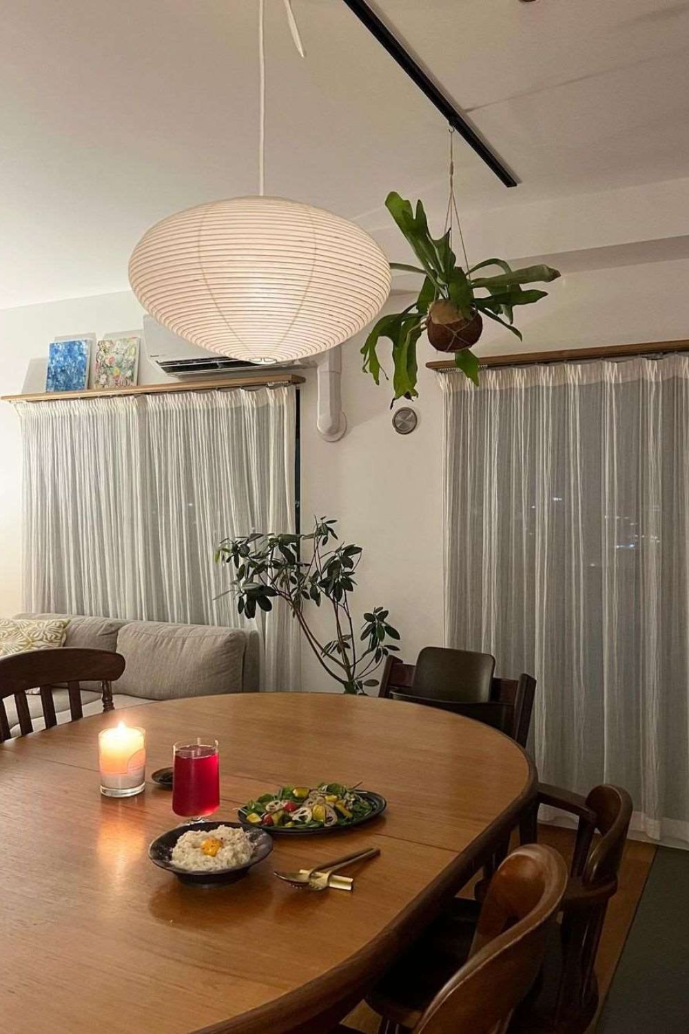 Handmade Rice Paper Sphere Pendant Lamp for Dining Room & Bedroom | Sculptural Ceiling Fixture with Adjustable Cord | E26 Edison Bulb Compat