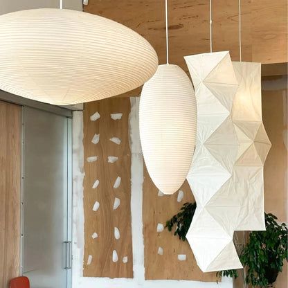 Handcrafted Paper Shade Ceiling Light with Adjustable Cord White Hanging Fixture for Bedroom Living Room Kitchen Dining Modern Indoor Lamp