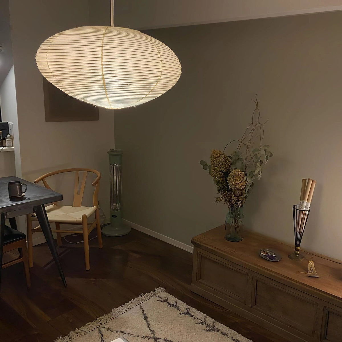 Handmade Rice Paper Sphere Pendant Lamp for Dining Room & Bedroom | Sculptural Ceiling Fixture with Adjustable Cord | E26 Edison Bulb Compat