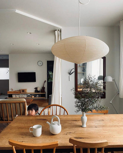Handmade Rice Paper Sphere Pendant Lamp for Dining Room & Bedroom | Sculptural Ceiling Fixture with Adjustable Cord | E26 Edison Bulb Compat
