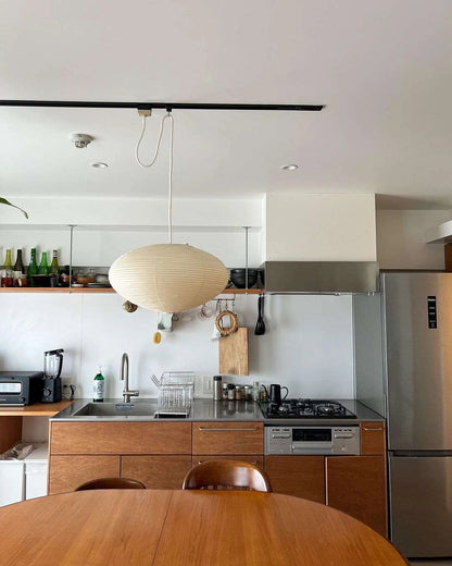 Handmade Rice Paper Sphere Pendant Lamp for Dining Room & Bedroom | Sculptural Ceiling Fixture with Adjustable Cord | E26 Edison Bulb Compat
