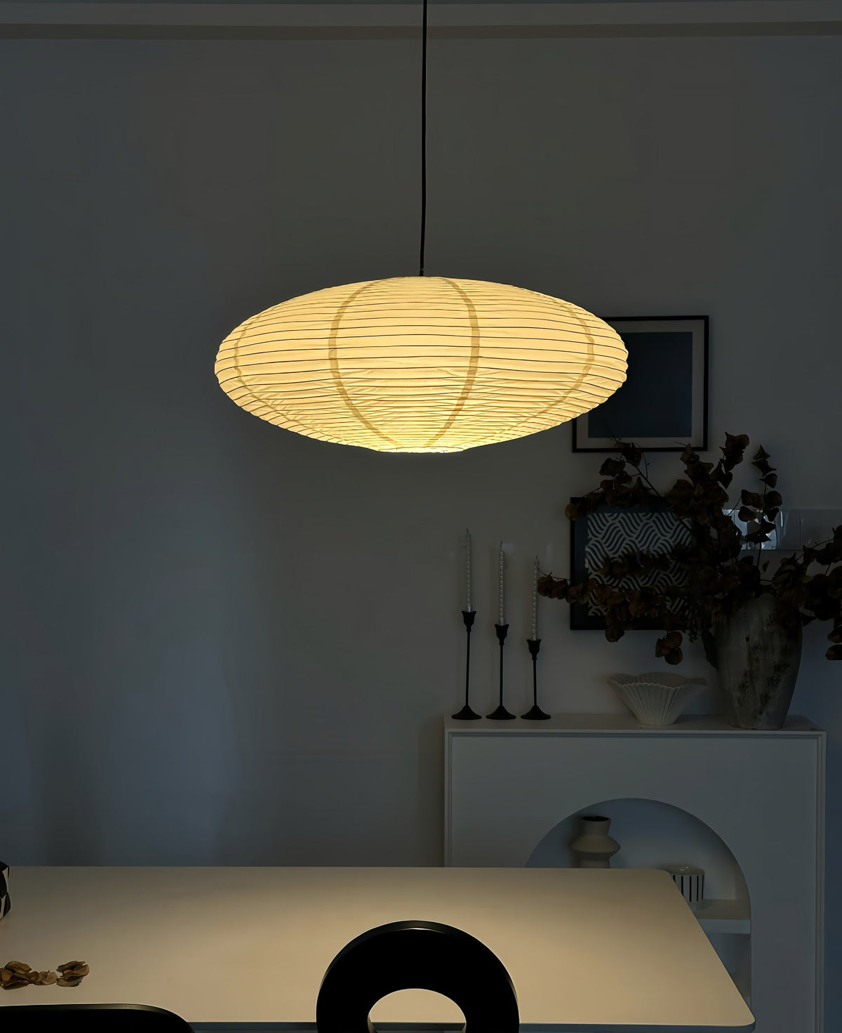Handcrafted Paper Shade Ceiling Light with Adjustable Cord White Hanging Fixture for Bedroom Living Room Kitchen Dining Modern Indoor Lamp