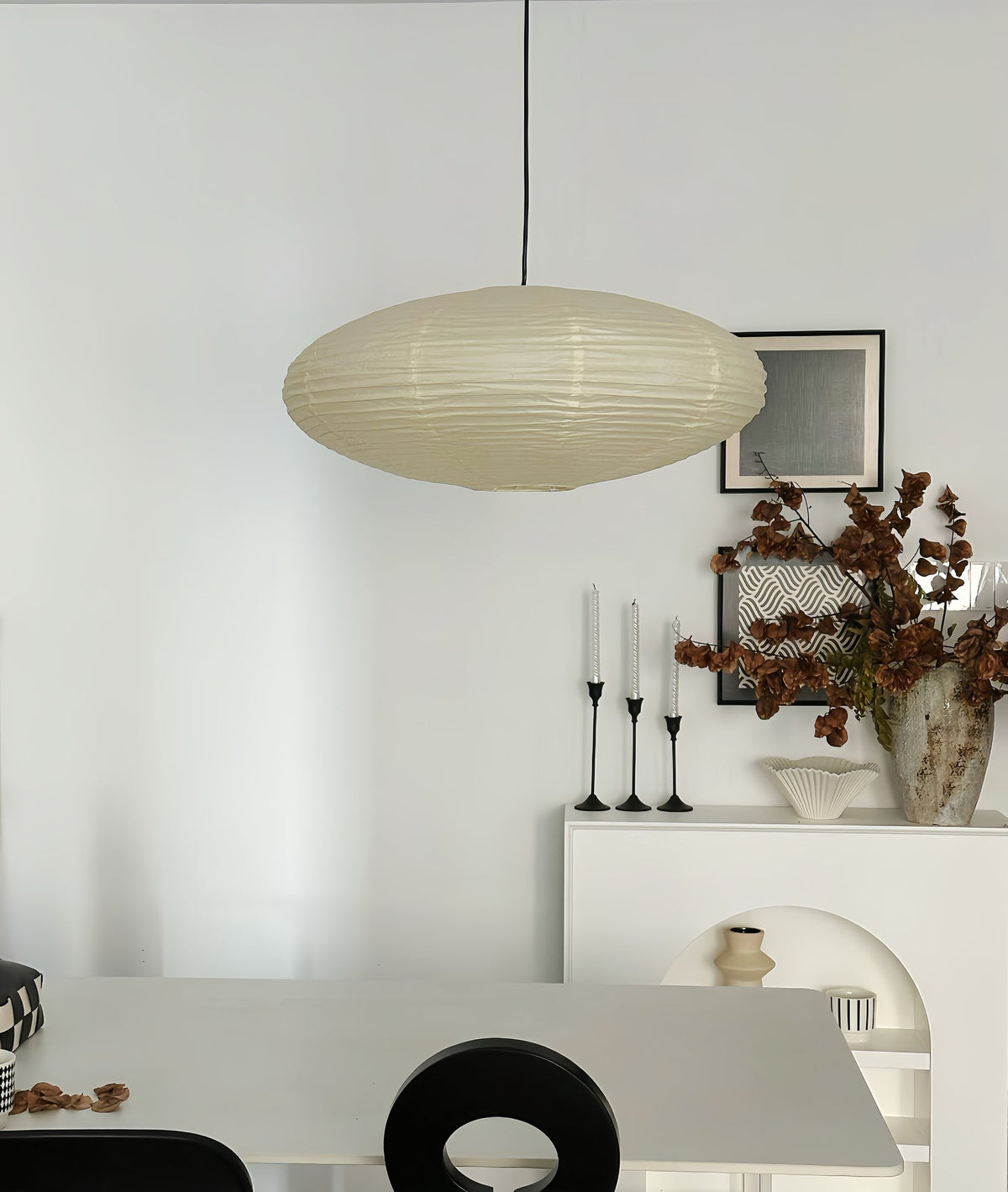 Handcrafted Paper Shade Ceiling Light with Adjustable Cord White Hanging Fixture for Bedroom Living Room Kitchen Dining Modern Indoor Lamp