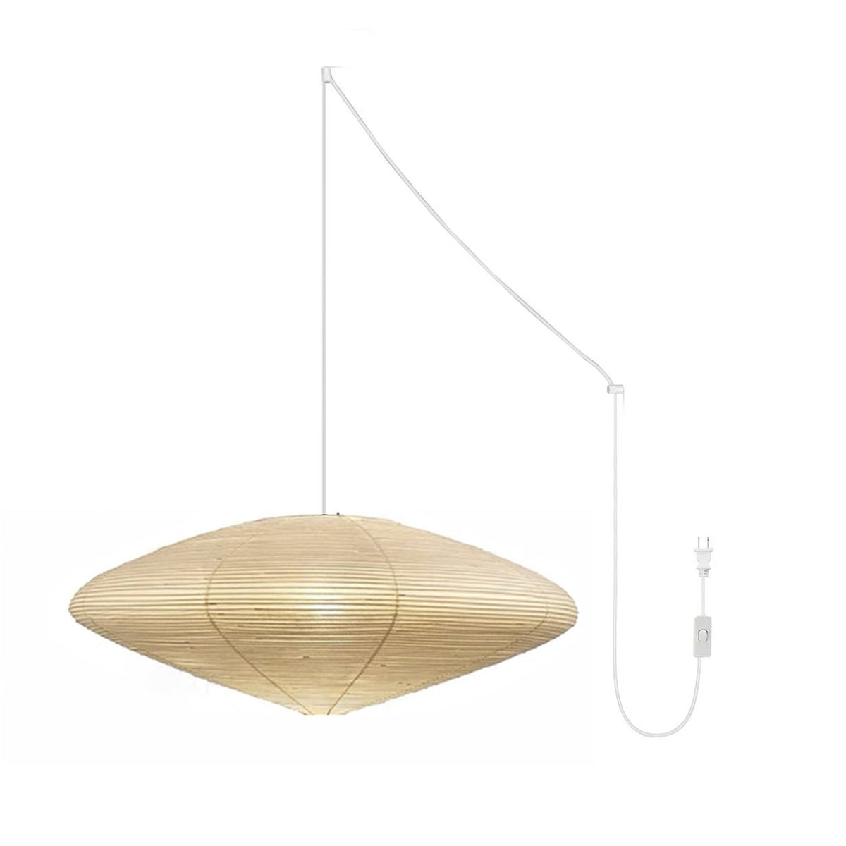 Handcrafted Paper Shade Ceiling Light with Adjustable Cord White Hanging Fixture for Bedroom Living Room Kitchen Dining Modern Indoor Lamp