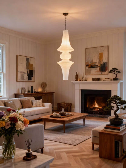 Overhead Hanging Fixture with Paper Shade for Kitchen Island or Breakfast Nook | Cylindrical Drop Lamp in White or Warm Tone | E26 Socket Ce