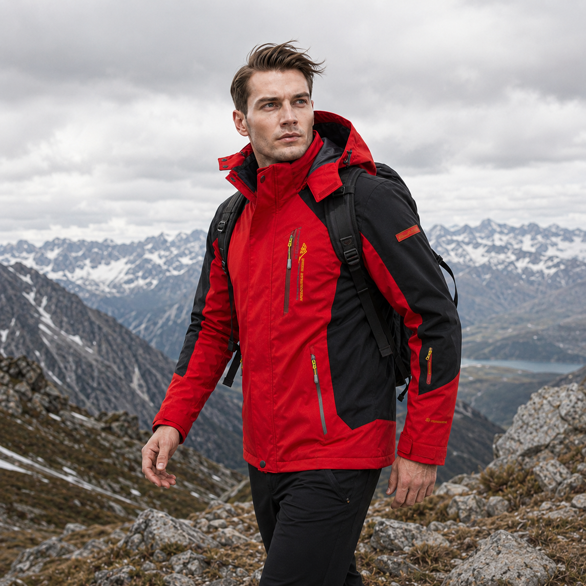 Men's Windproof Rain Shell Jacket with Removable Hood for Hiking, Camping & Outdoor Adventures – Waterproof Lightweight Expedition Coat