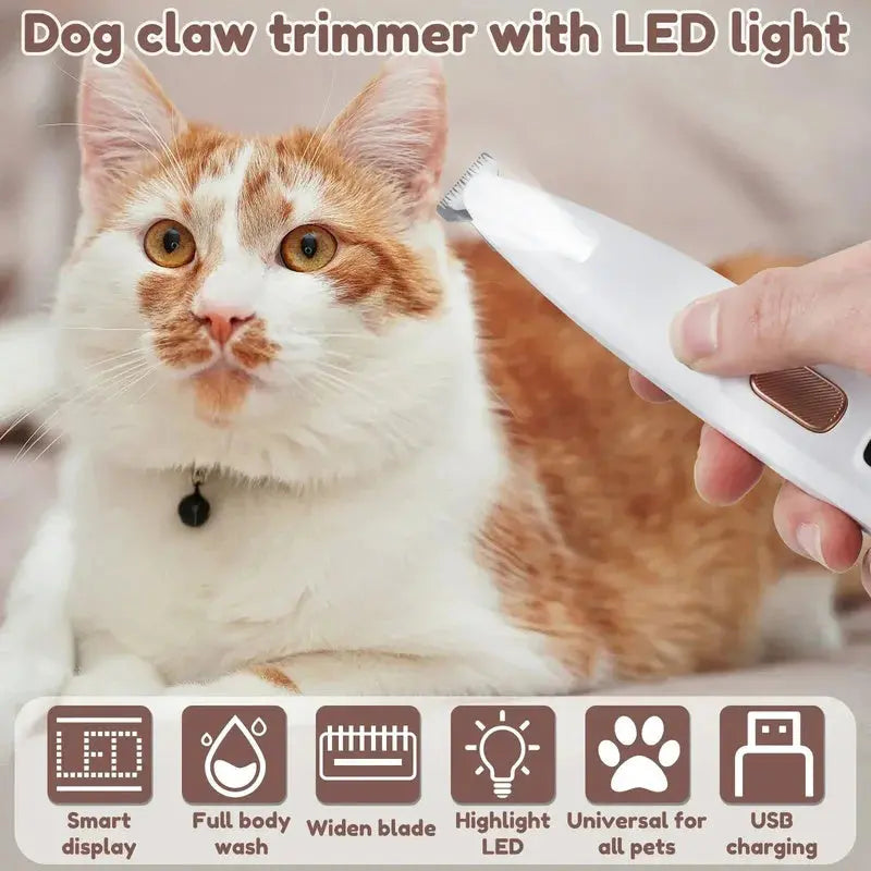 Cordless Rechargeable Pet Grooming Clippers with Built-In LED Light for Dogs Cats All Breeds Waterproof Quiet Trimmer for Home Grooming