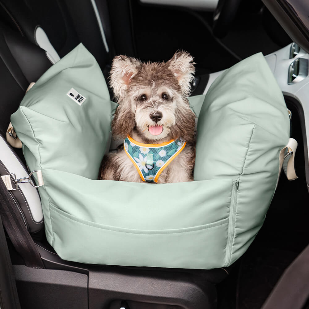 Portable Pet Carrier Booster Seat with Safety Harness and Washable Cover for Small Dogs